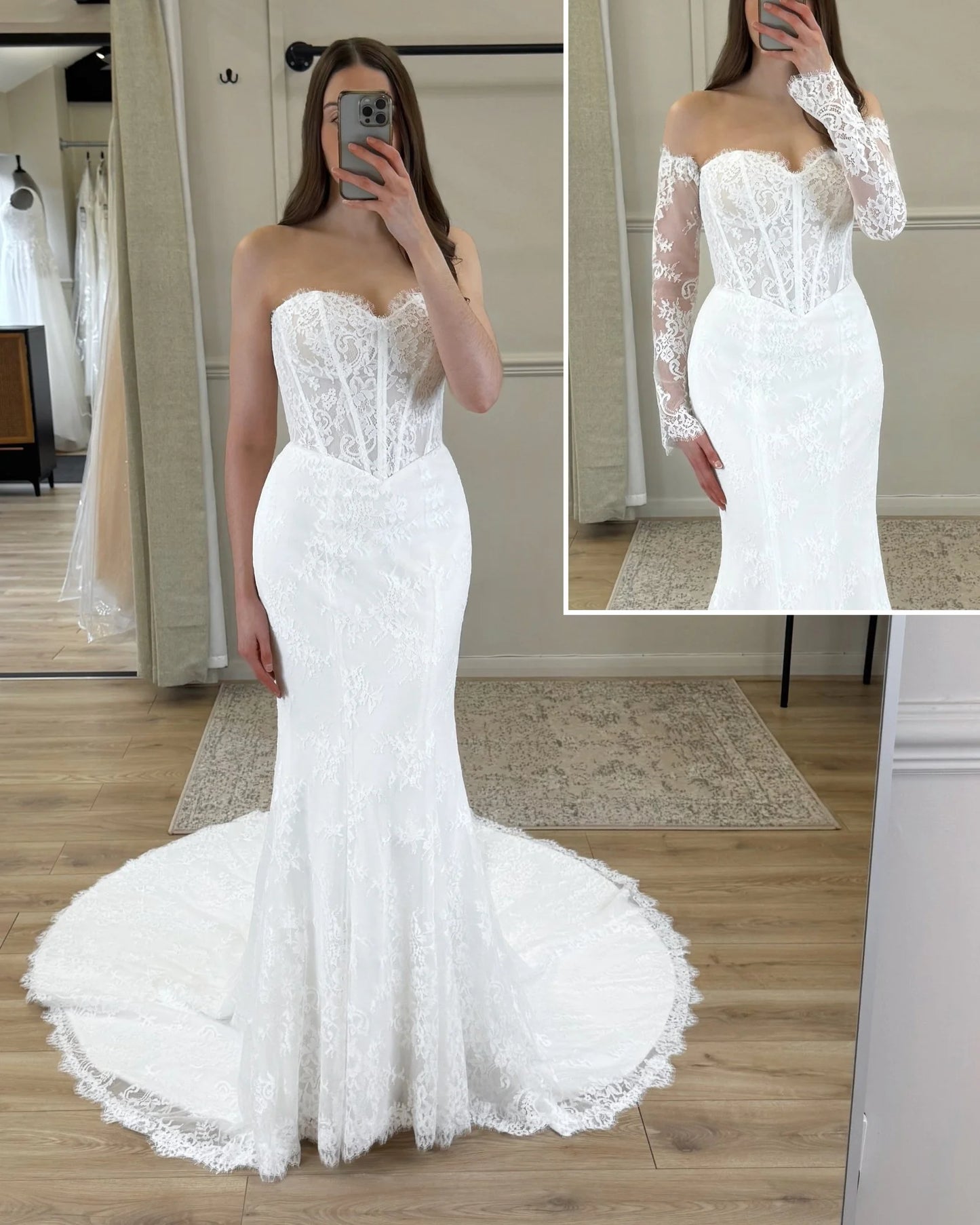 Mermaid Sweetheart Long Sleeves lace Court Train Wedding Dress