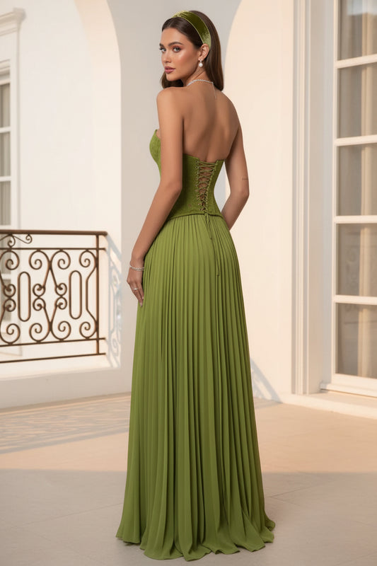 Green Halter Sleeveless Lace Up Column Evening Formal Dress