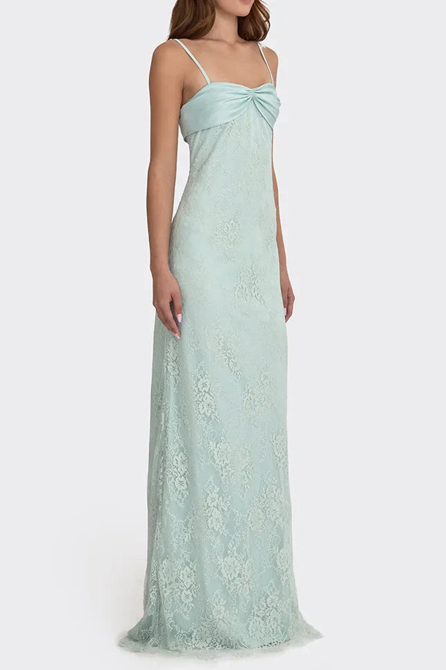 Gorgeous Sheath Spaghetti Strap  Long Prom Dress with Lace