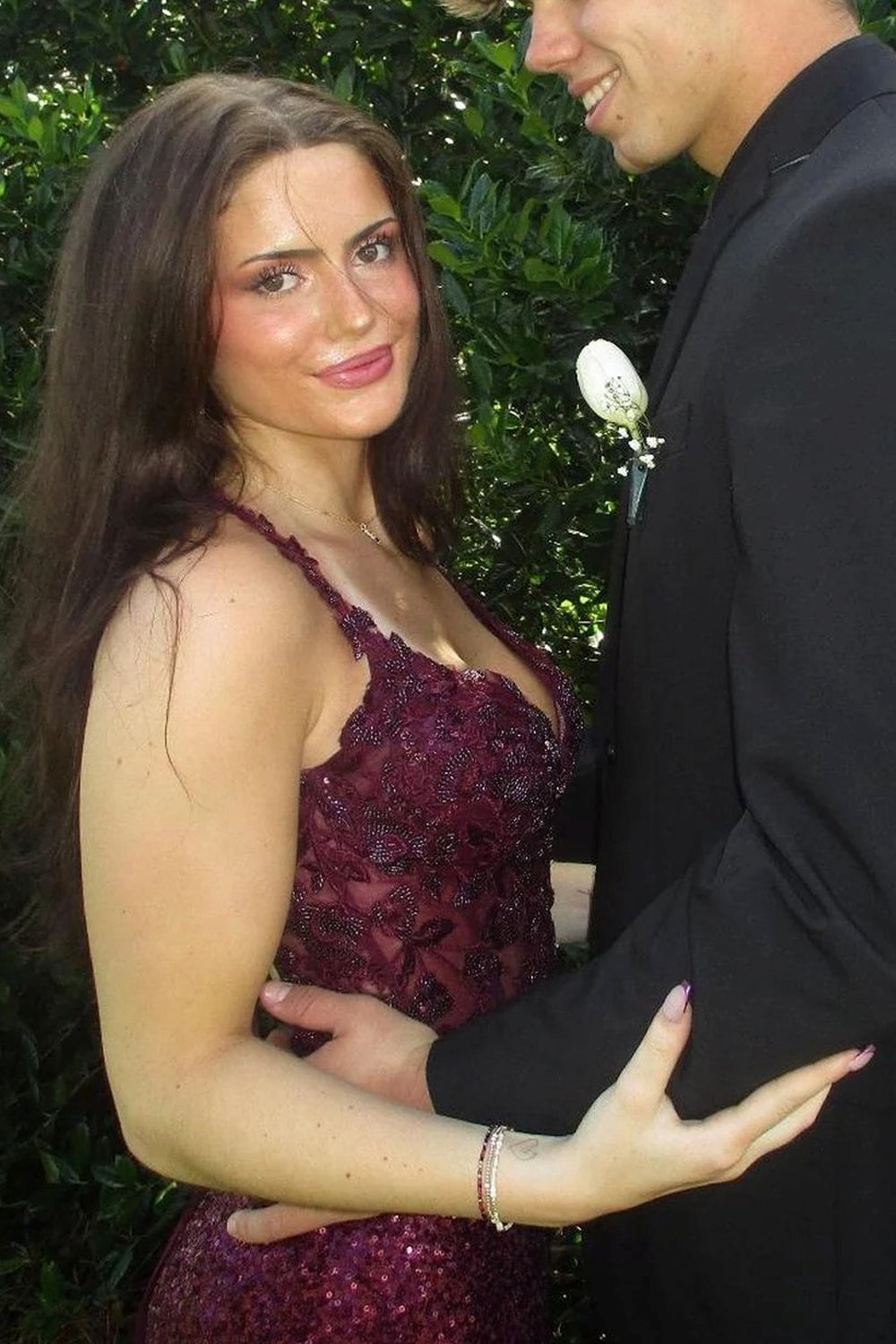 Grape Lace Applique Sequin Lace-Up Back Mermaid Shiny Prom Dresses