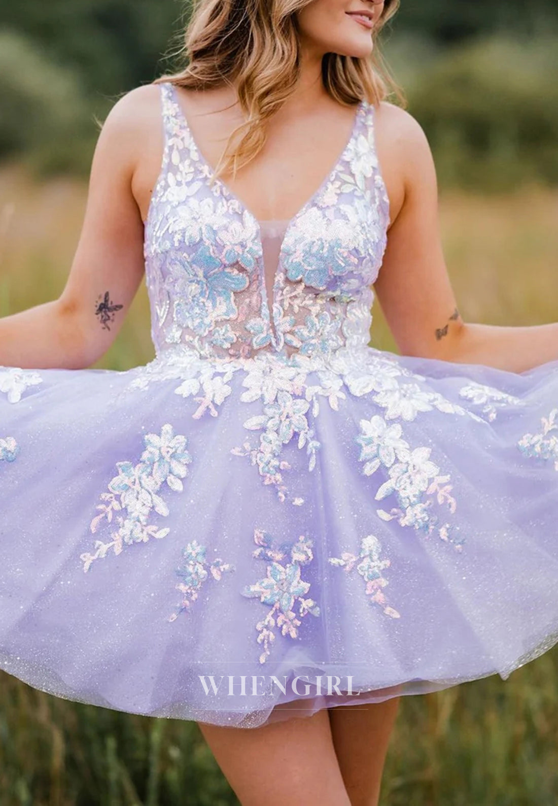 A-Line V Neck Regular Straps Sleeveless Sequins Beading Short Homecoming Dress
