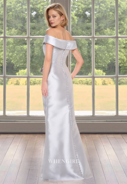 Elegant & Luxurious Off-Shoulder Sheath Sleeveless Satin Mother of the Bride Dress with Appliques