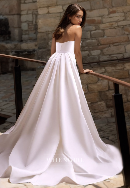 Sweetheart Sleeveless Mermaid Bridal Dress Pleated Satin Wedding Dress with Detachable Overskirt