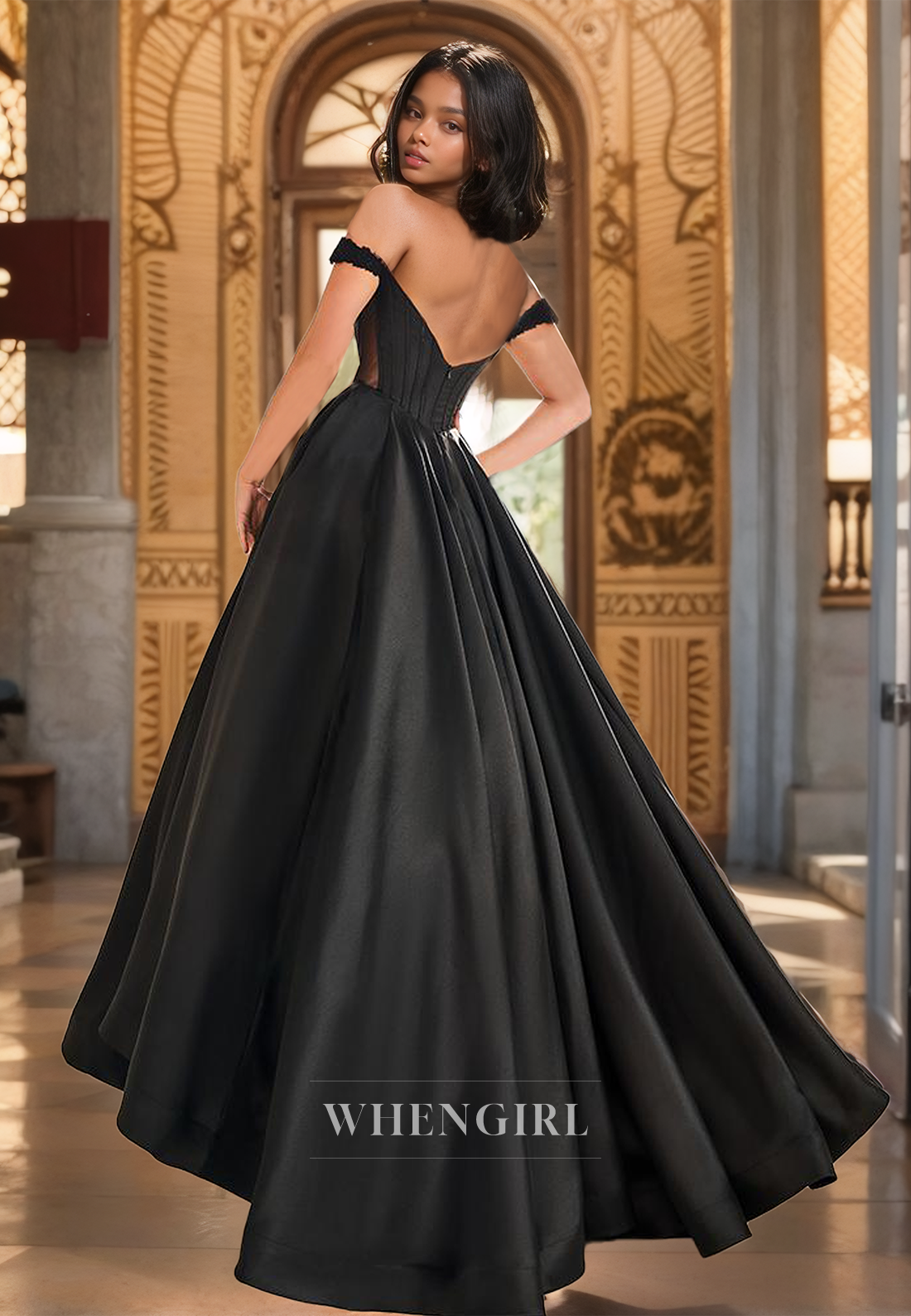 Off-Shoulder A-Line Sleeveless Floor-Length Stripe Pleats Satin Prom Dress Evening Gowns with Beads