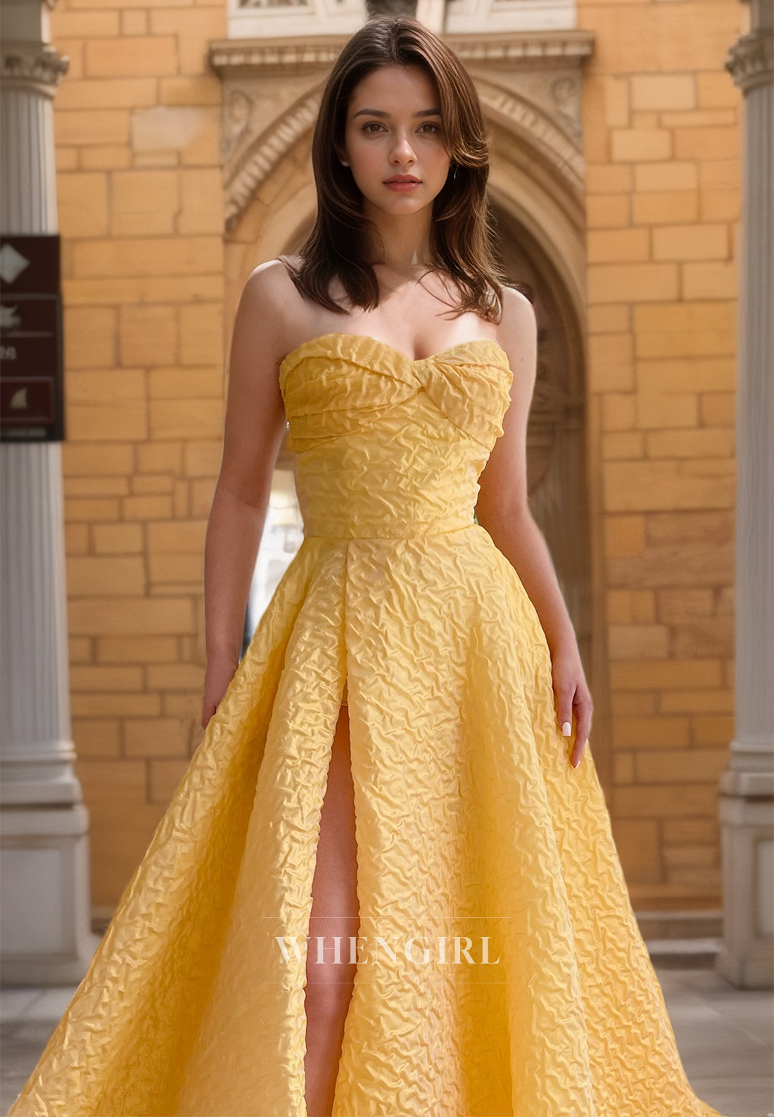 Sweetheart Sleeveless A-Line High Split Pleated Lace Prom Dress Evening Gowns with Train