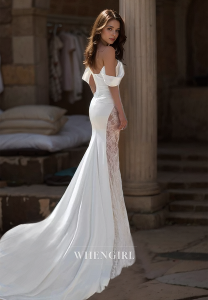 Off-Shoulder Tube Top Sleeveless Mermaid Sweep Train Pleated Boho Wedding Dress Bridal Gowns