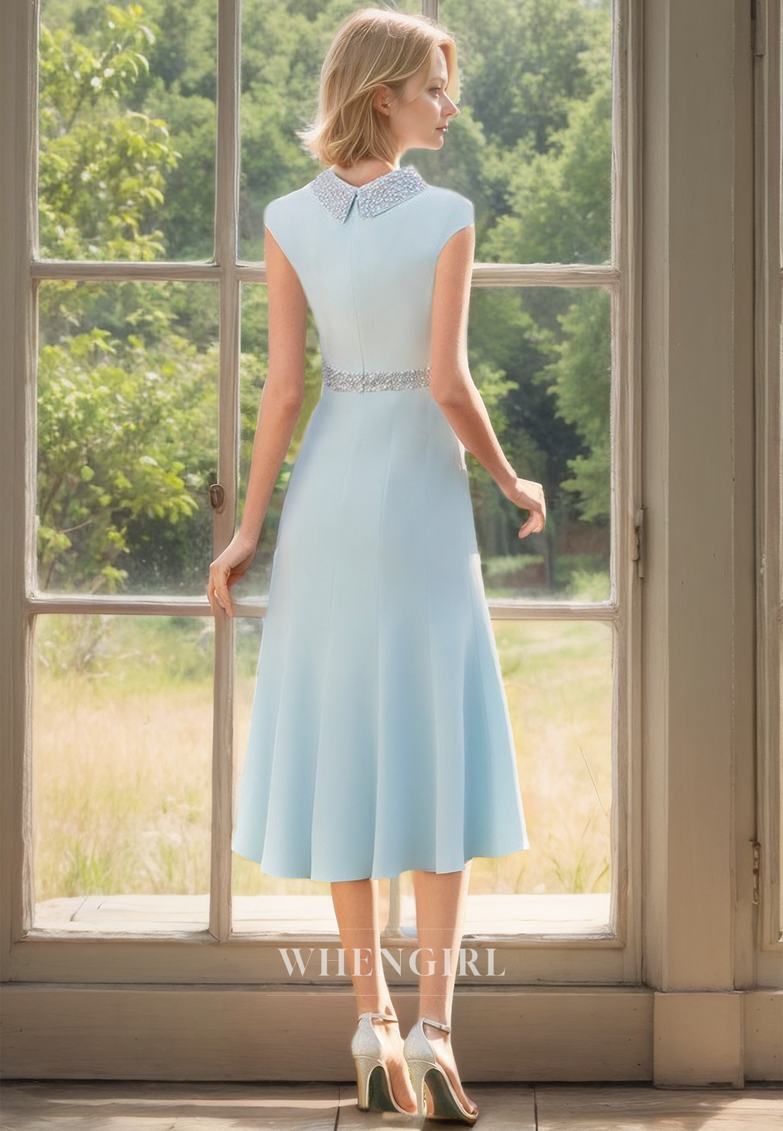A-Line Scoop Neck Cap Sleeves Two Piece Chiffon Cocktail Dress Mother of Bride Dress with Beads