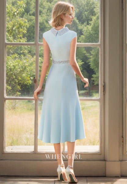 A-Line Scoop Neck Cap Sleeves Two Piece Chiffon Cocktail Dress Mother of Bride Dress with Beads