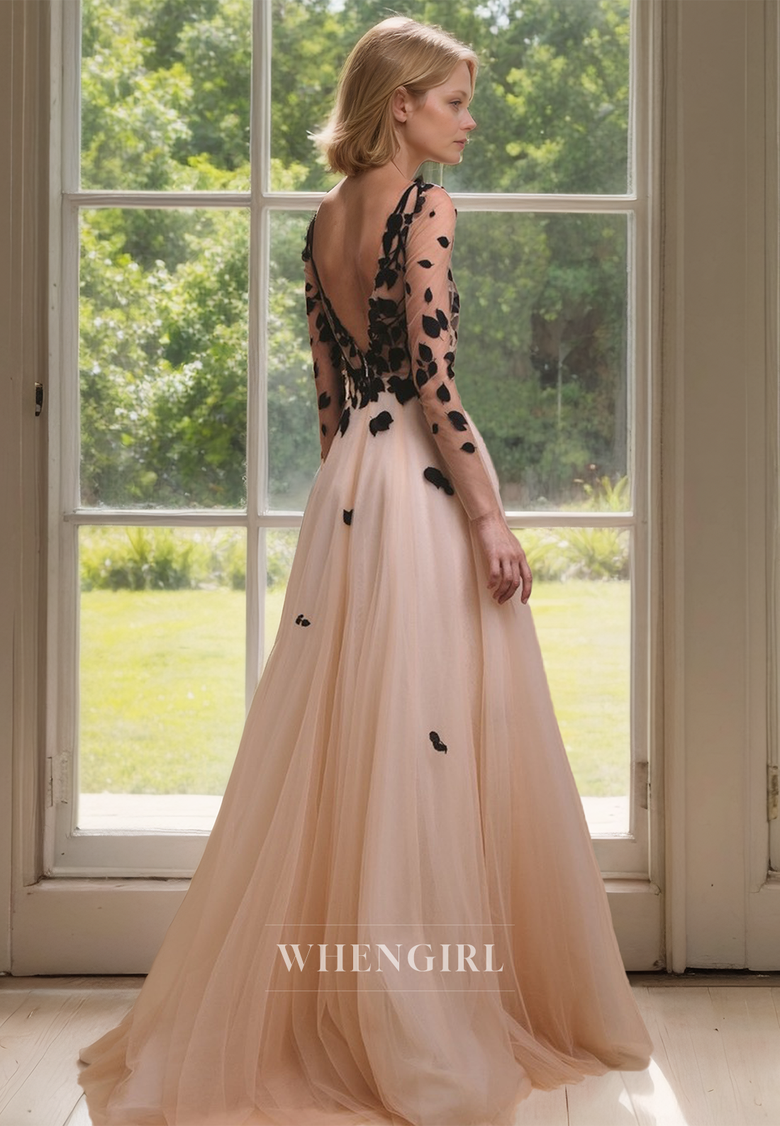 A-Line V-Neck Long Sleeves Train Pleats Lace Cocktail Dress with Appliques Mother of Bride Dress