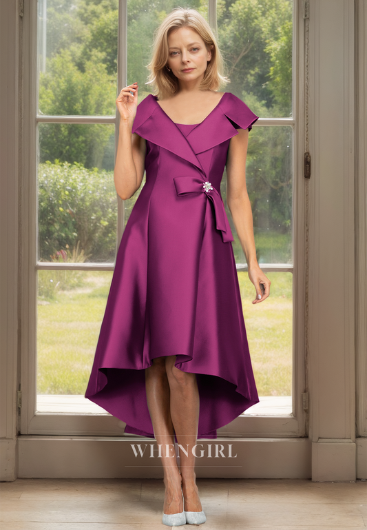 A-Line Collared Scoop-Neck Sleeveless High Low Cocktail Dress with BeadsMother of Bride Dress