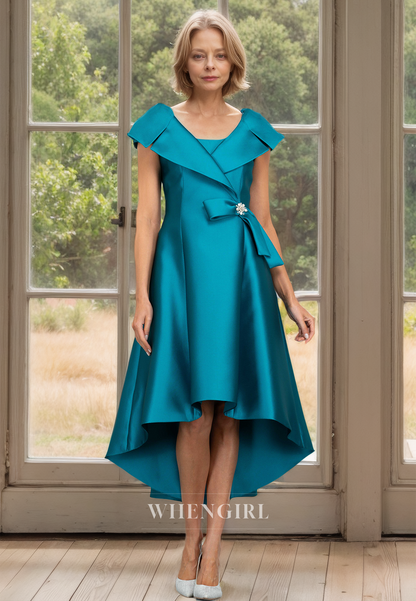 A-Line Collared Scoop-Neck Sleeveless High Low Cocktail Dress with BeadsMother of Bride Dress