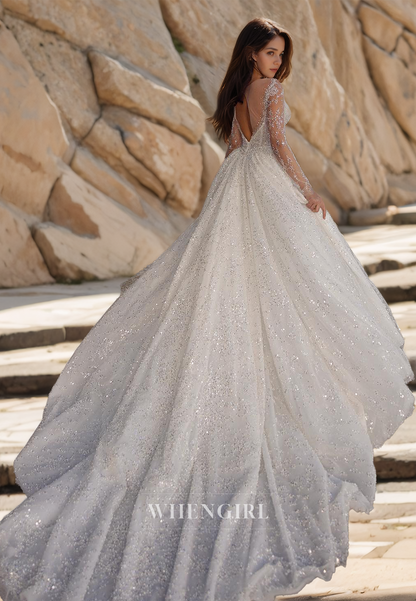 Scoop Neck Long Sleeves Sheath Beads Lace Wedding Dress with Detachable Overskirt Bridal Gowns