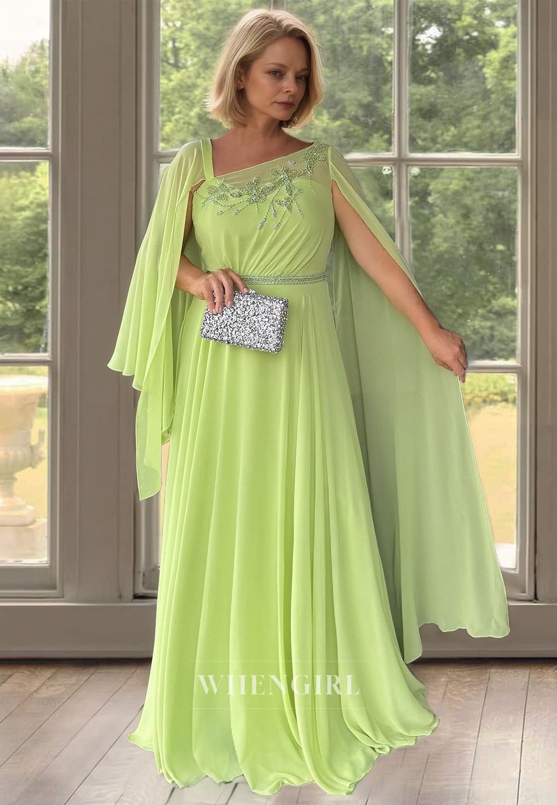 Asymmetrical A-Line Floor-Length Appliques Pleats Lace Two Piece Mother of Groom Cocktail Gowns with Beads