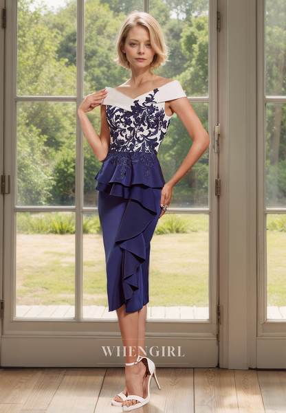Off-Shoulder Sheath Sleeveless Beads Chiffon Cocktail Dress with Appliques Mother of Groom