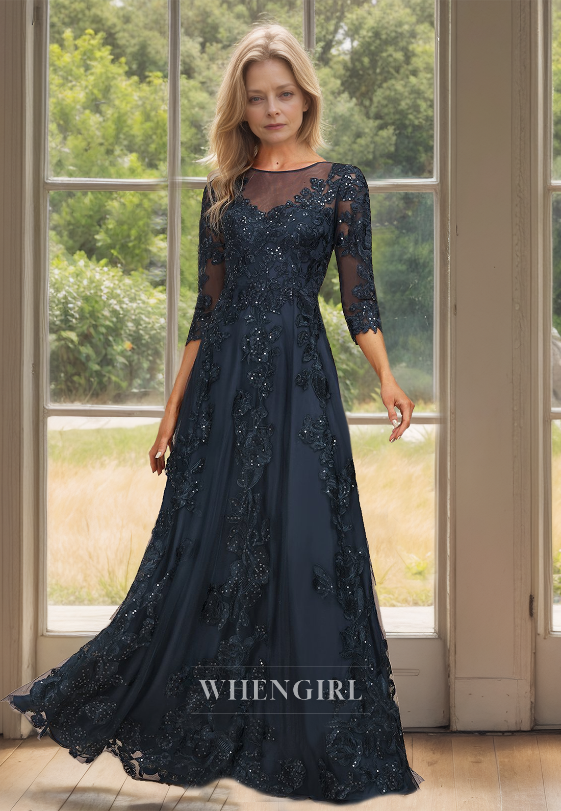 Scoop Neck A-Line Long Sleeves Appliques Lace Mother of Bride Dress with Beads Cocktail Gowns