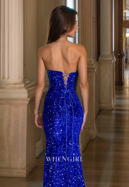 Sweetheart Mermaid Sleeveless Floor-Length Seuqins Prom Dress Evening Dress