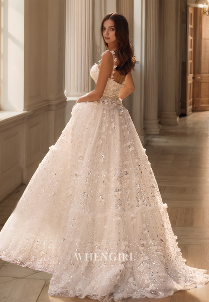 Glamorous Sweetheart Straps Evening Dress A-Line Beaded Floral Lace Party Gown with Bows