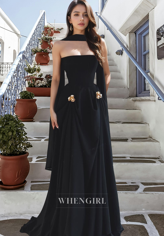 Elegant Tube Top A-Line Sleeveless Beaded Satin Long Prom Formal Occasion with Train