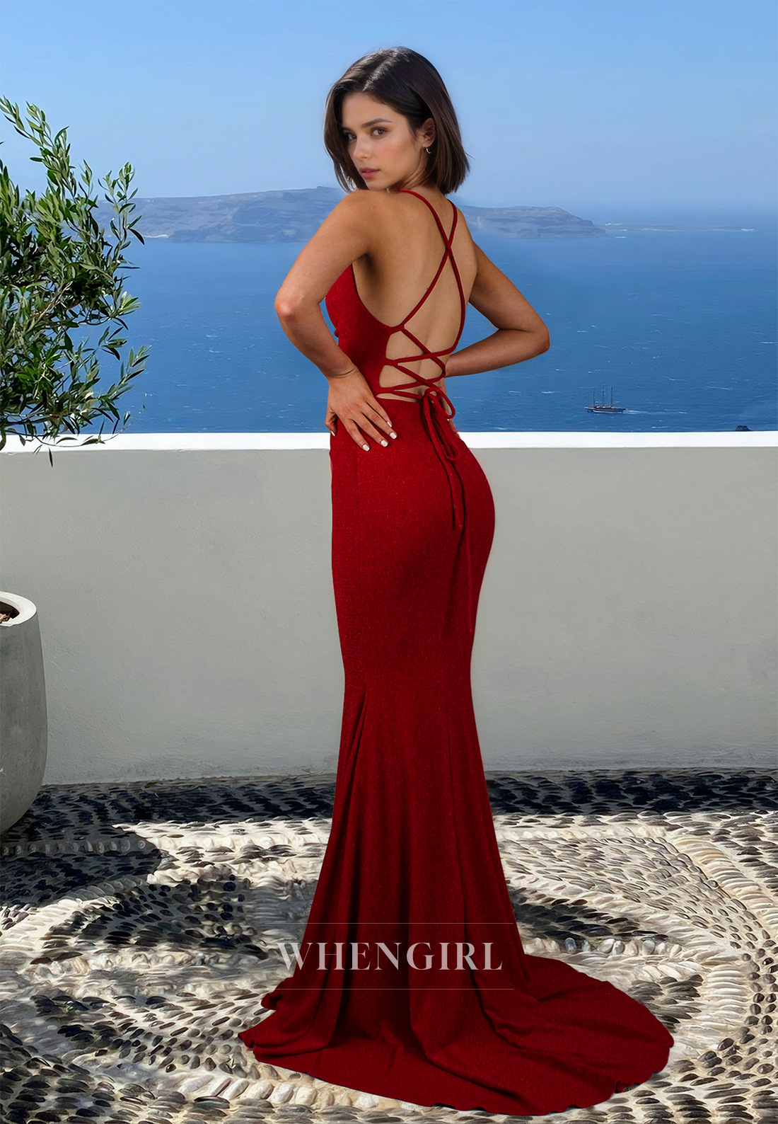 Striking Spaghetti Straps Mermaid Sequins Long Prom Evening Party Dress with Train