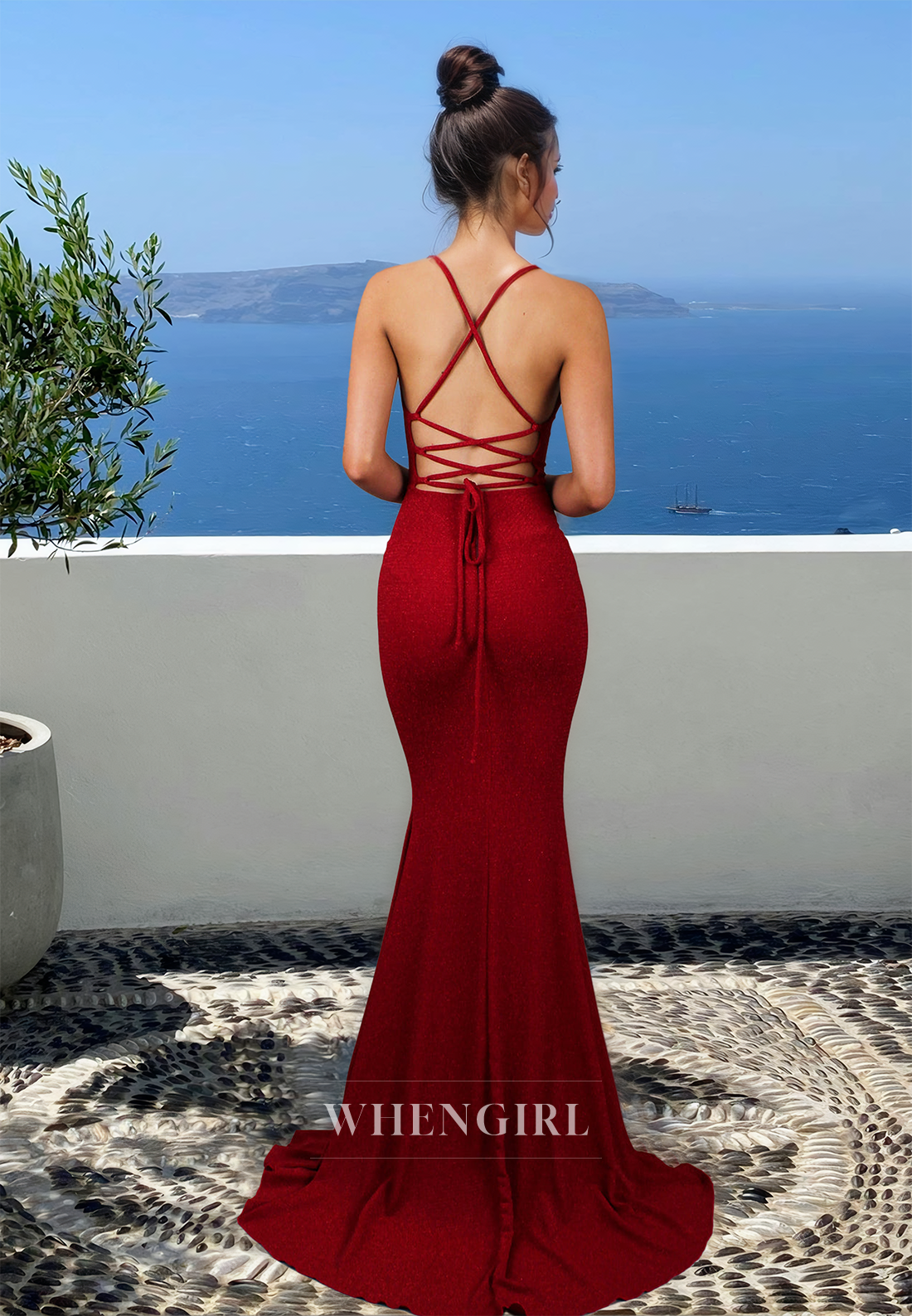 Striking Spaghetti Straps Mermaid Sequins Long Prom Evening Party Dress with Train