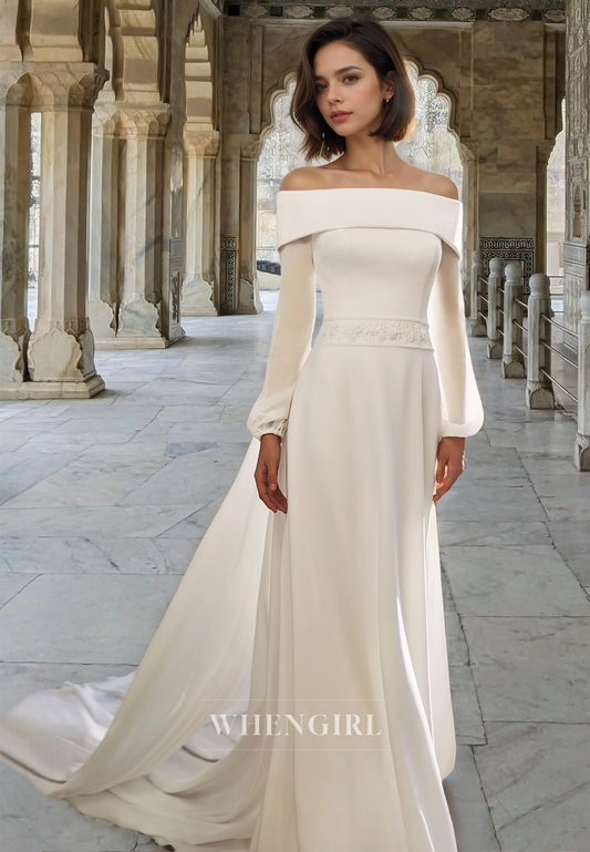 Charming Tube Top Long Sleeves A-Line Sweep Train Long Bridal Gown with Applique Wedding Dress