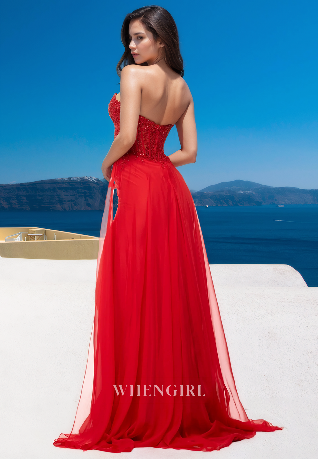 Hot Sweetheart Sheath Sleeveless Appliques Stripe Long Prom Party Dress with Slit