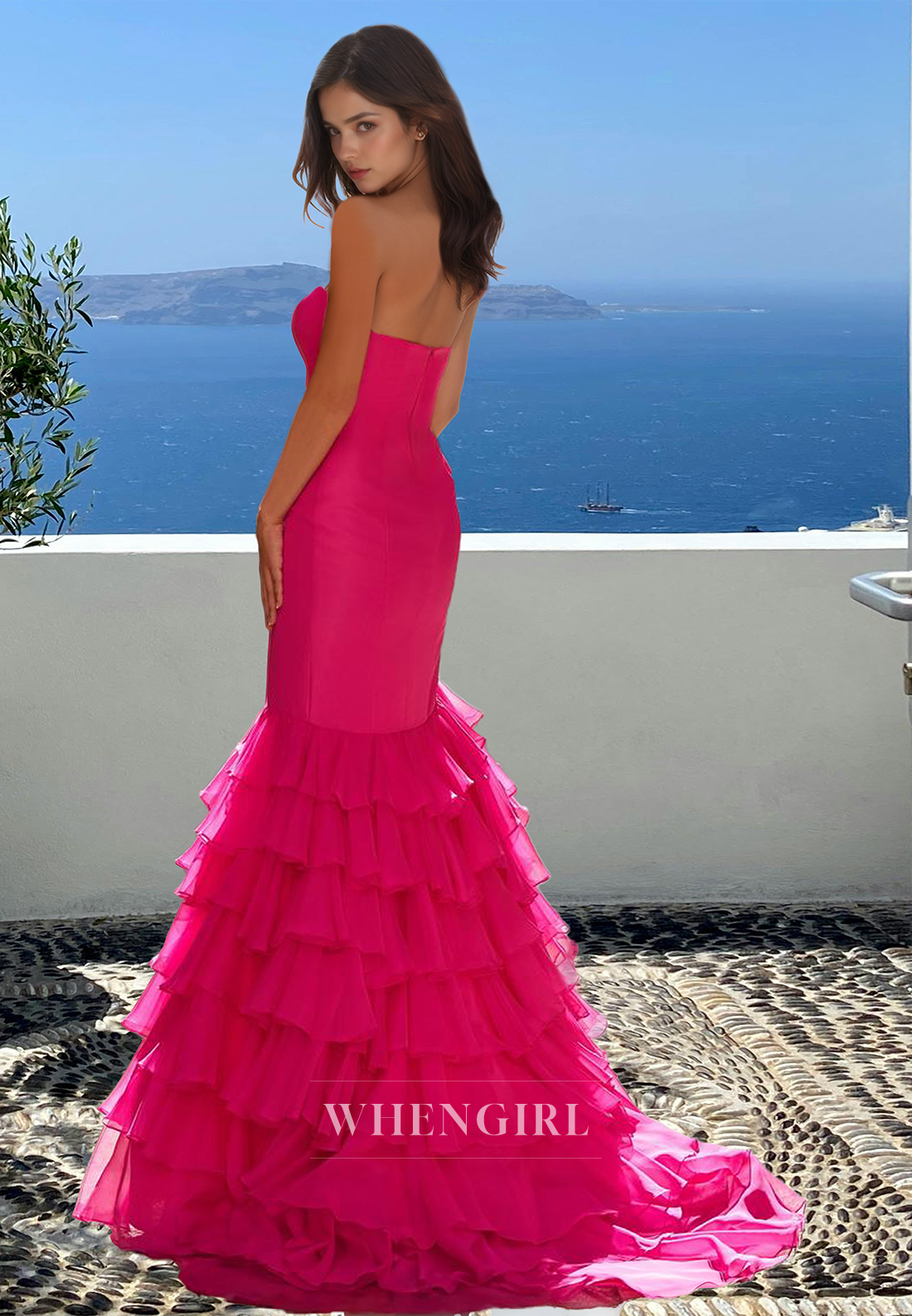 Simple Tube Top Mermaid Prom Dress Sleeveless Long Lace Formal Dress with Slit