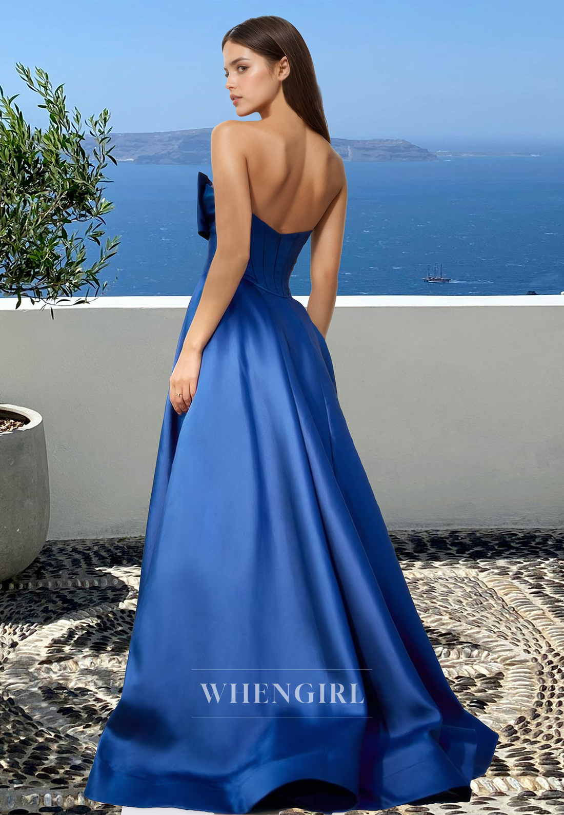 Classic Sweetheart A-Line Party Dress Sleeveless Side Slit Stripe Satin Pleats Prom Dress with Bow