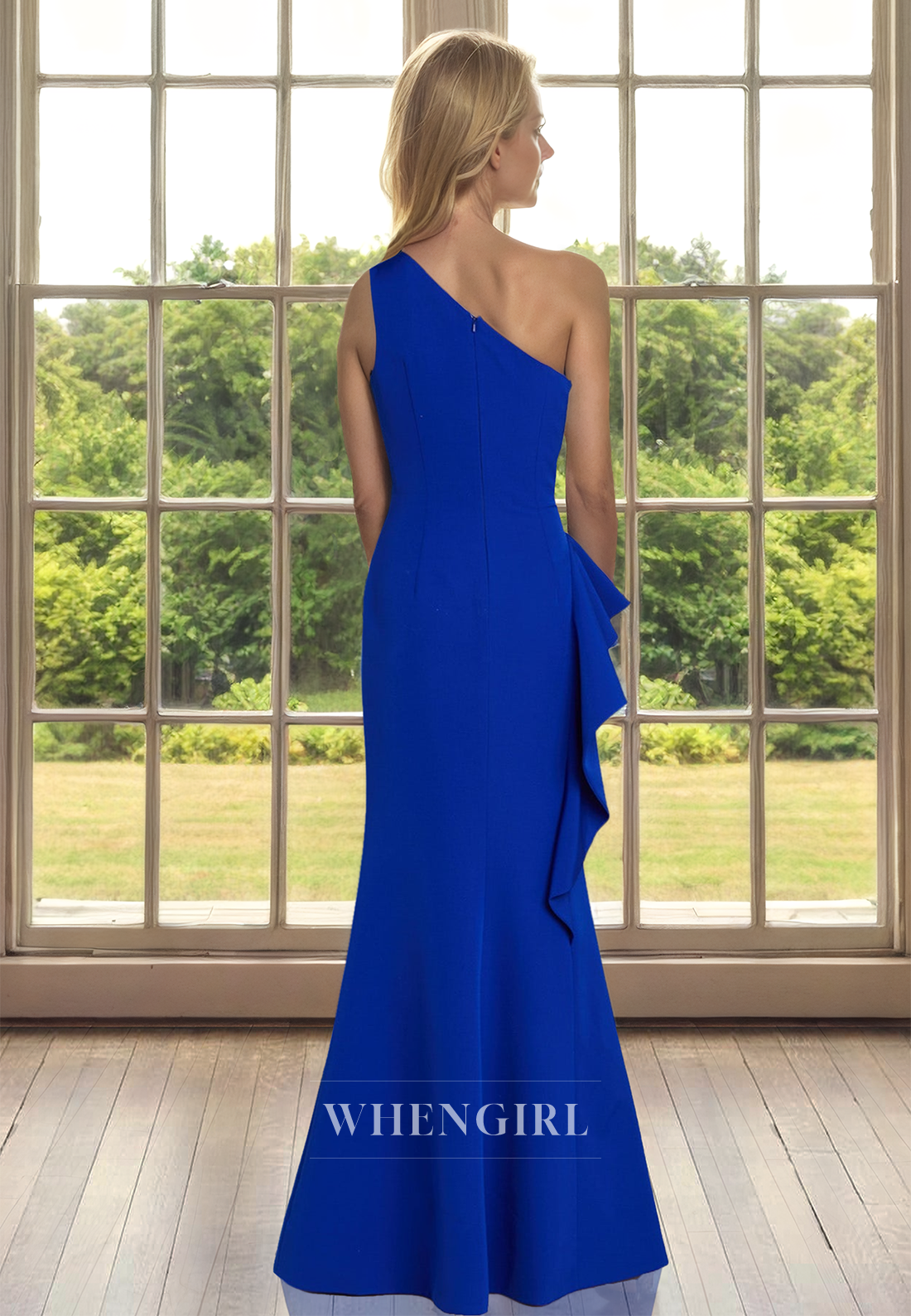One Shoulder Mermaid Mother of Groom Sleeveless Long Satin Pleats Cocktail Dress with Slit