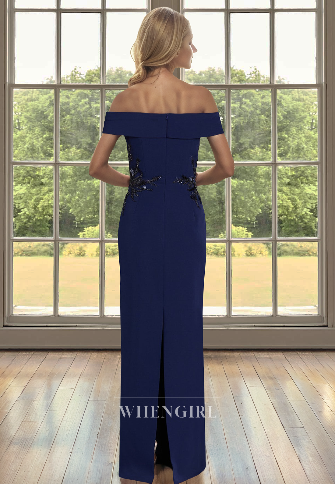 Elegant Off-Shoulder Sheath Cocktail Dress Sleeveless Satin Mother of Groom with Sequin Appliques
