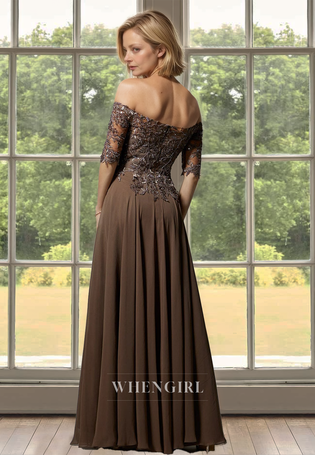 A-Line Tube Top Half Sleeves Appliques Lace Cocktail Dress Mother of Bride Dress with Slit