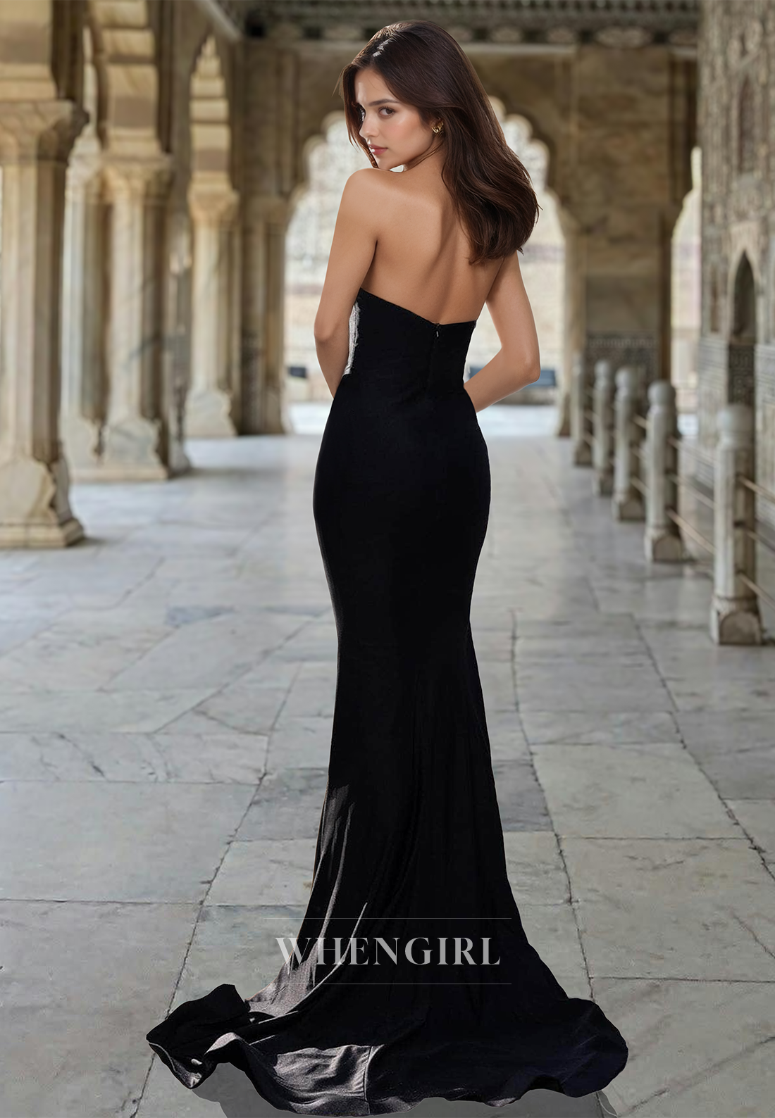 Beaded Empire Waist Sheath Prom Dress Sweetheart Sweep Train Formal Gown with Slit