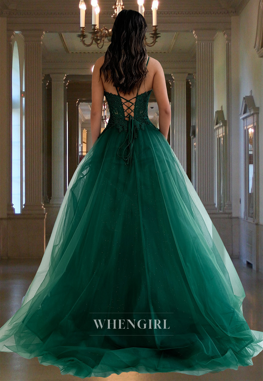 Striking A-Line Spaghetti Straps Side Slit Pleats Glitter Appliques Party Formal Gown with Beads