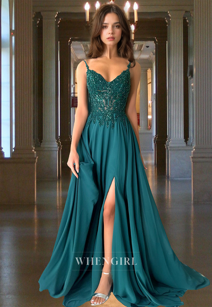 Graceful Sweetheart Straps A-Line Appliques Chiffon Pleats Party Formal Dress with Beads