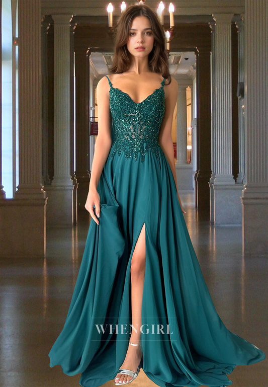 Graceful Sweetheart Straps A-Line Appliques Chiffon Pleats Party Formal Dress with Beads