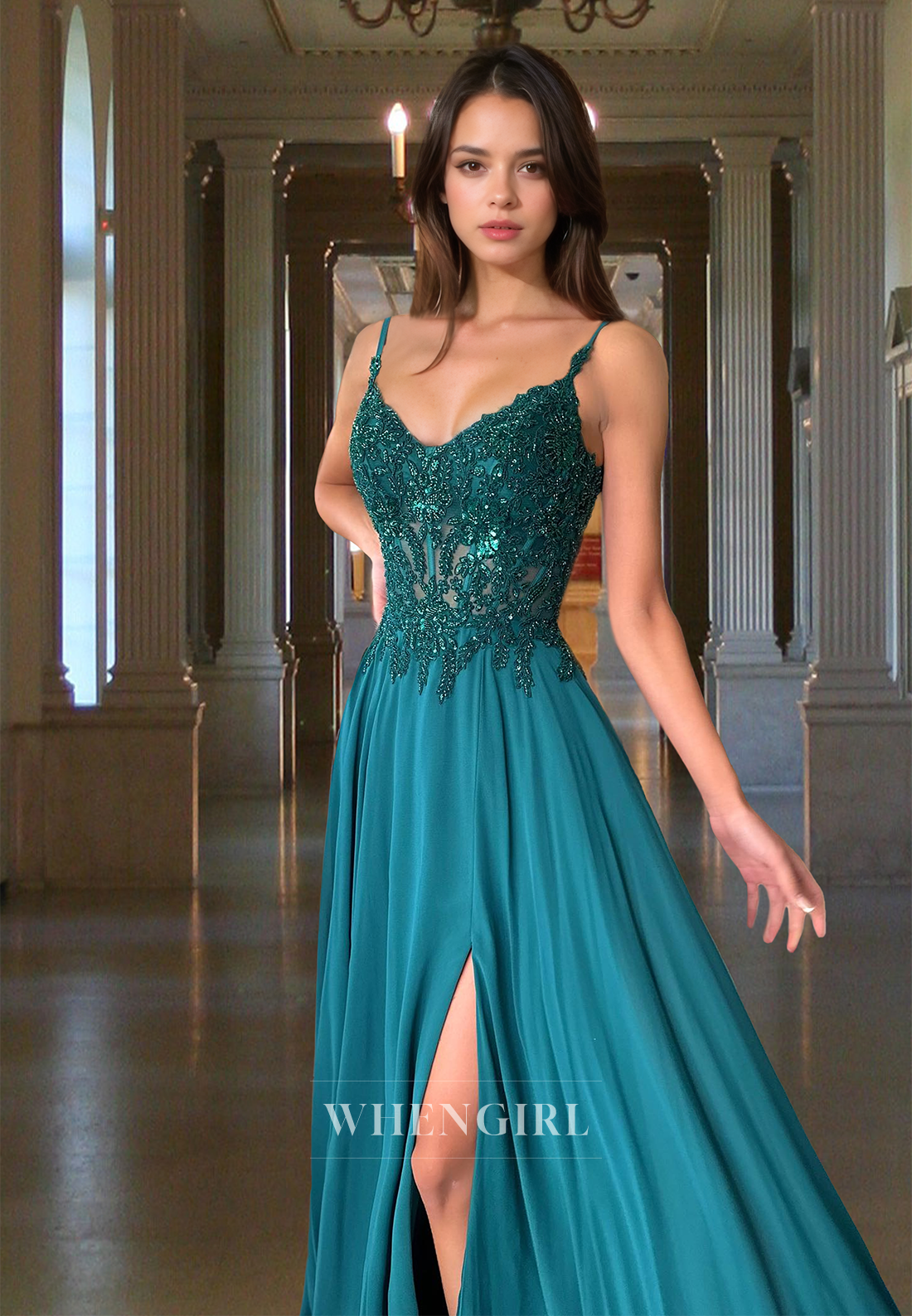 Graceful Sweetheart Straps A-Line Appliques Chiffon Pleats Party Formal Dress with Beads