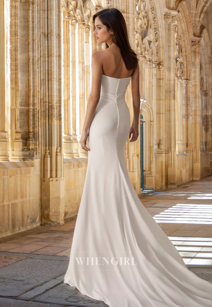 Beach Strapless Sheath Wedding Dress Sleeveless Two Piece Boho Gowns with Train