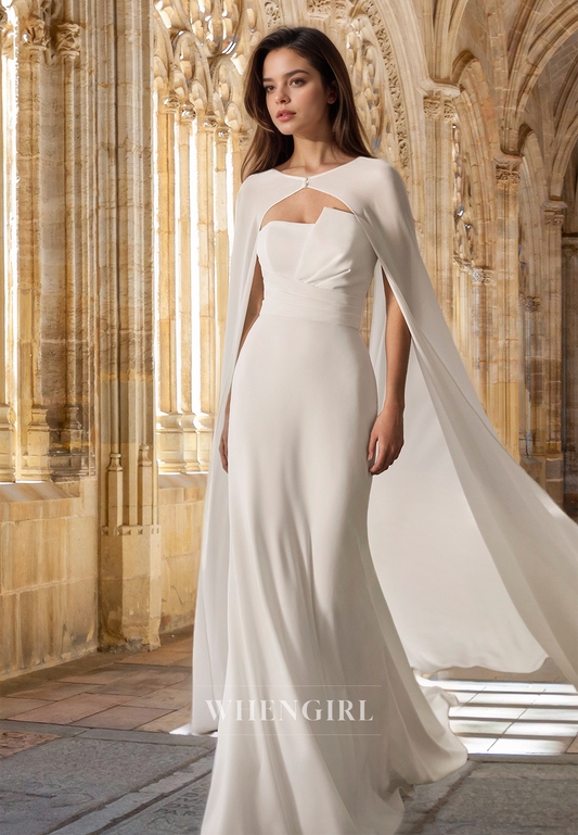 Beach Strapless Sheath Wedding Dress Sleeveless Two Piece Boho Gowns with Train