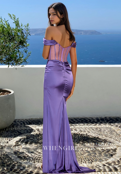 Elegant Tube Top Sleeveless Fitted Satin Stripe Long Formal Dress with High Slit Prom Dress