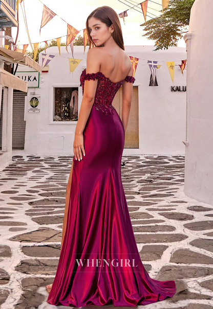Gorgeous Fitted Satin Party Gown Sleeveless Side Slit Appliques Formal Gown with Beads