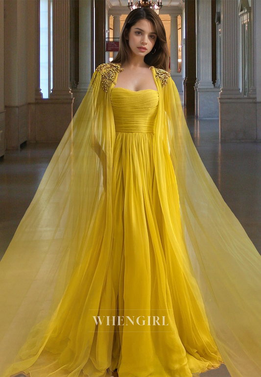 Gorgeous Sweetheart A-Line Two Piece Chiffon Long Formal Party Dress with Beaded
