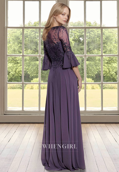 Distinctive V-Neck A-Line Half Sleeves Pleats Chiffon Cocktail Dress with Appliques Mother of Groom
