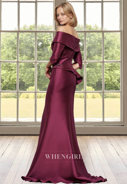 Graceful Sweetheart Half Sleeves Sheath Satin Cocktail Dress with Appliques Mother of Groom
