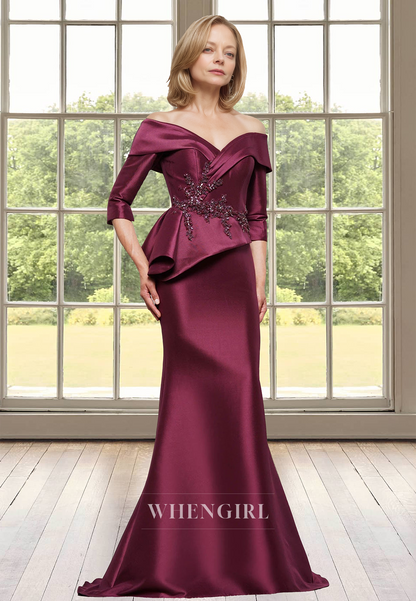 Graceful Sweetheart Half Sleeves Sheath Satin Cocktail Dress with Appliques Mother of Groom