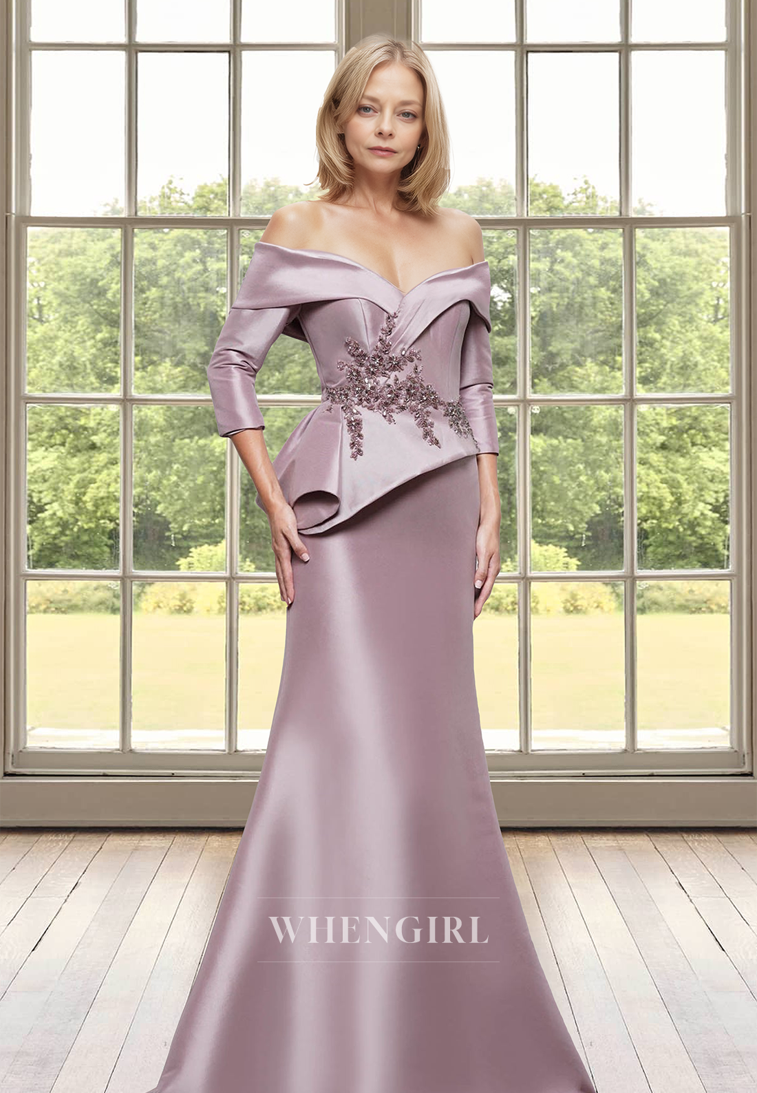 Graceful Sweetheart Half Sleeves Sheath Satin Cocktail Dress with Appliques Mother of Groom