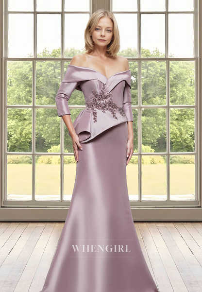 Graceful Sweetheart Half Sleeves Sheath Satin Cocktail Dress with Appliques Mother of Groom