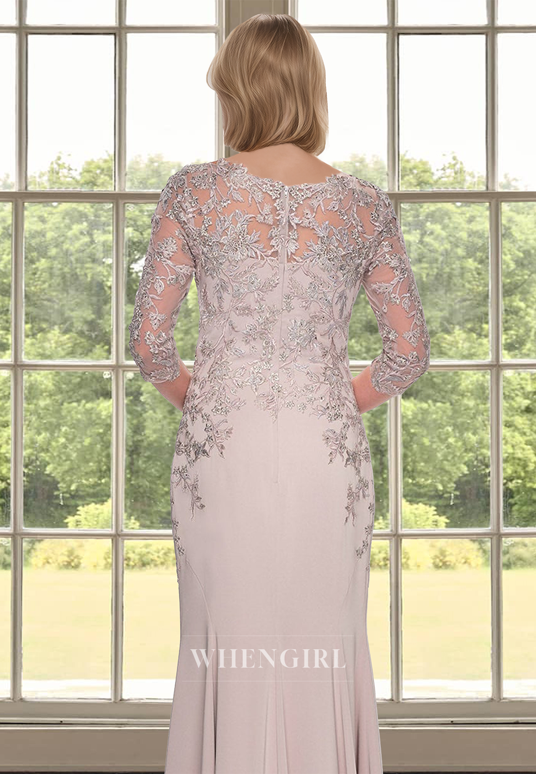 Elegant V-Neck Half Sleeves Sheath Long Appliques Cocktail Gowns Mother of the Bride
