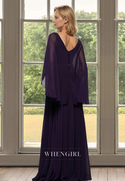 Glamorous A-Line V-Neck Pleats Lace Mother of Groom with Beaded Cocktail Gowns