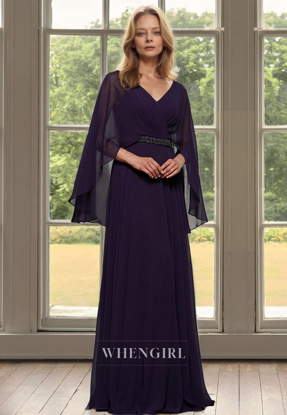 Glamorous A-Line V-Neck Pleats Lace Mother of Groom with Beaded Cocktail Gowns
