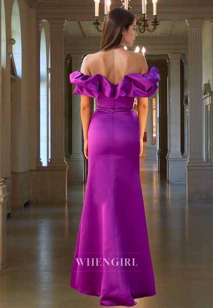 Tube Top Sleeveless Mermaid Satin Long Prom Formal Evening Dress with Side Slit